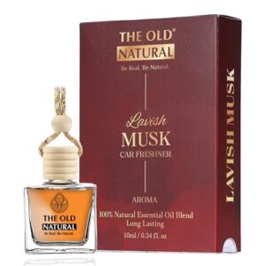 The Old Natural Car Perfumes with Essential Oils Fragrance in Glass bottle with Wooden Diffuser Lid | 10ml (Lavish Musk - Pack of 1, 10ml)