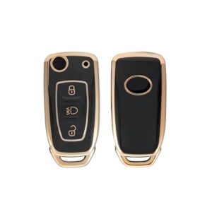 AUTOFRILL TPU Car Key Cover for Tata Nexon | Altroz | Tiago | Punch | Harrier | Safari | Tigor | Hexa | Zest | Bolt 3 Button Flip Key Cover (Black-Gold)