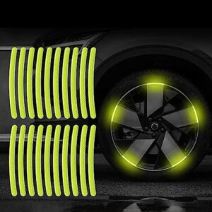 Fapiwen Car Wheel Reflective Stickers, 20pcs Reflective Wheel Rim Stripe Stickers, Night Safety Warning Car Stickers, Wheel Safety Decorative Car Decals Universal for Car Motorcycle Bicycle (Yellow)