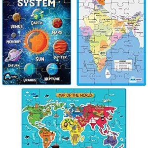 FunBlast 3 in 1 Jigsaw Puzzle for Kids - Solar System, Map of India and World Map Jigsaw Puzzles, Learning and Educational Puzzles for Children – 72 Pcs Puzzles - Multicolor