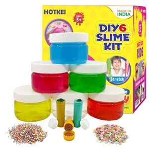 HOTKEI (6 Colored Slime Kit) DIY Multicolor Fruit Scented Toy Slimy Slime Gel Jelly Putty Set Toys Kit for Boys Girls Kids Slime with Glitter | Charms | Water Beads Set