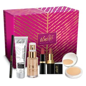 Iba Makeup Gift Set for Women (Medium)| Foundation, Compact, Primer, Lipsticks, Kajal | Long Lasting | Full Coverage | Bridal Makeup Kit for Women | 100% Vegan & Cruelty-Free (6 items makeup combo in the one set)