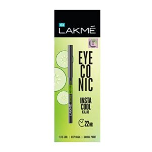 LAKMÉ Eyeconic Insta Cool Kajal, Black, Cooling Kohl Liner With Cucumber, Twist Up Pencil - Waterproof, Smudge Proof & Long Lasting Eye Makeup, Glossy, 0.35 G