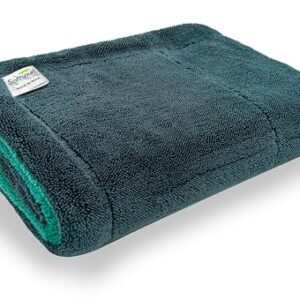 SOFTSPUN Microfiber Cloth for Car 1600 GSM 40x60 cms 1 Pcs Aqua Blue & Grey Twisted Loop Super Absorbent Towel - Edgeless Design with Plush Pile and Lint Free Cloth for Drying and Detailing.