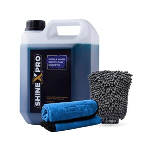 ShineXPro 2.7 Ltr Foam Car Wash Shampoo With 2Pcs 400GSM Microfiber Cloth & Wash Mitt - Thick Foam With Shine Enhancing Formula