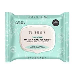 Swiss Beauty Clean & Glow Makeup Remover Wipes | With Green Tea And Calendula Extracts| Cleansing And Hydrating Facial Wipes| 30 Wipes