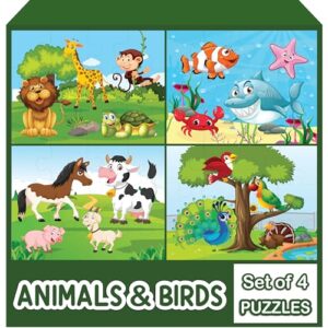 WONDRBOX Animal and Birds Jigsaw Puzzles for Kids | Educational Toy for The Kids Age 3 and Above| Boost Memory Skills | 12 Pieces Jigsaw Puzzles for Kids (Animals & Birds,Set of 4 Puzzles in Box