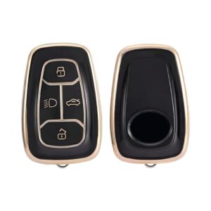 AUTOFRILL TPU Car Key Cover for Tata Nexon, Nexon EV, Punch, Punch EV, Tiago, Tiago EV, Tigor, Tigor EV, Harrier, Altroz, Safari, Safari EV Electric 4 Button Smart Key Cover (Black-Gold)