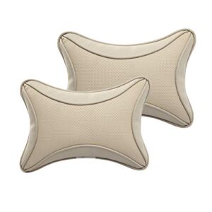 Auto Hub Car Faux Leather Neck Rest Pillow / Cushion for All Cars (Beige) - Pack of 2