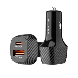 Kratos 51W Car Charger with Dual Output, 51 Watts Total (31W USB + 20W Type C PD), car charger fast charging Compatible for iPhone and all Android Smartphones and Tabletes ( PD 3.0 and QC 3.0 )