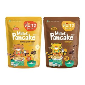 Slurrp Farm Instant Breakfast Millet Pancake Mix, Banana Choco-Chip, Supergrains And Chocolate, Natural And Healthy Food, 100% Vegetarian Eggless Healthy Breakfast for Kids & Adults,150g (Pack Of 2)