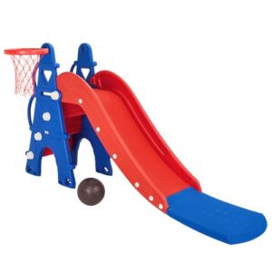 Amazon Brand – Solimo Castle Slide with Basketball for Indoor & Outdoor Use | Safe & Fun | Ideal for Boys & Girls | Toy for Kids | Easy Assembly | Suitable for Age 24M-8Y