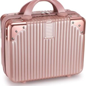 DIYA SALES Portable Makeup Travel Case Hand Luggage,Mini Abs Carrying Makeup Case Suitcase With Elastic Band,Small Hard Shell Cosmetic Bag Case For Travel Camping Women Girls (P2-B-Rose-Gold),5 Cms