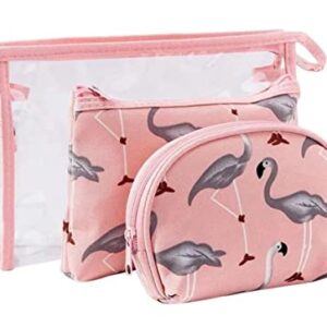 House of Quirk Flamingo Makeup Bag Set For Women Portable 3 Different Sizes Toiletry Kit Bag For Travel Daily Use For Women Girl (Pink Flamingo, Set Of 3)