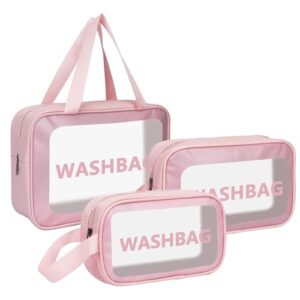 LONAXA Travel Makeup Pouch Set Toiletries Bag Cosmetic Organizer Bag for Women and Girls Toiletry Storage Kit Set of 3 - Pink