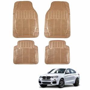 Miwings Heavy Duty Anti-Slip Soft Premium Rubber All Weather Protection Easy Trim Fit Car Floor/Foot Mat Set of 4Pcs (Beige Color) for BMW X1