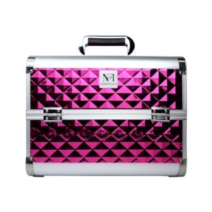 NFI essentials Makeup Organizer Box Cosmetic Storage Case for Women Girls Vanity Kit Bag for Bride Professional Large Box for Makeup & Beauty Accessories (Dark Pink)