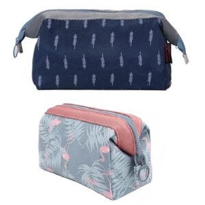 TS WITH TECHSUN Waterproof Cosmetic Toiletry Bag Travel Floral Printed Women Vanity Shaving Household Grooming Portable Zipper Makeup Case Pouch (Skyblue & NavyBlue)