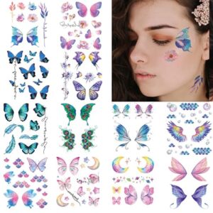 TecoKart 12 Sheets Butterfly Temporary Tattoo For Women, Waterproof Multicolor Mehndi Tattoo Stickers For Hands Face Body, Glitter Tattoo Sticker For Kids, Girls Party Eyes Make-Up Fake Tattoos Kits