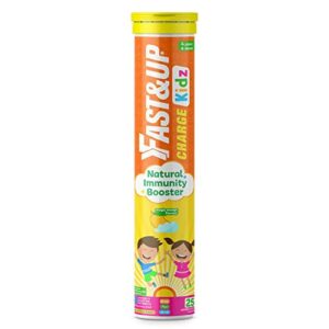 Fast&Up Charge Kids - Daily Immunity Essential Multivitamin for Kids - Zinc, Vitamin C, D3 & B6 with Turmeric, Ginger & Tulsi Extracts (25 Effervescent Tablets, Mango Flavor)