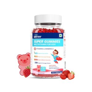 Gritzo Super Gummies, Multivitamin for Kids, 21 Vitamins & Minerals, Zero Added Sugar, Natural Strawberry Flavour, 30 Gummies