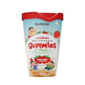 HealthAid Children’s Multivitamin gummies with Omega 3 | Nurtures Brain & Eye Health, Supports Daily Wellness, Boosts Immunity, Healthy Digestion, Strawberry Flavour- 60 Gummies