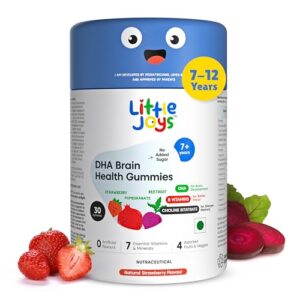 Little Joys DHA Brain Health Gummies (7-12 years) | 30 Day Pack | For Improved Concentration, Mood & Sleep | Packed with 8 Vitamins & Minerals | 100% Vegetarian & No Added Sugar