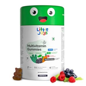 Little Joys Multivitamin Gummies for Kids (2-6 years) | Boosts Immunity, Supports Brain & Bone Health, Helps Fight Infections | Elderberry Flavour | No Added Sugar | 30 Gummies