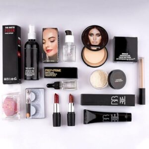 Makeup kit combo for women Makeup kit combo pack of 11, Essential Oil, Face Primer, foundation, Concealer, Loose Powder, Blender, Makeup Fixer, Compact Powder face powder, 2 lipstick, eyelashes,