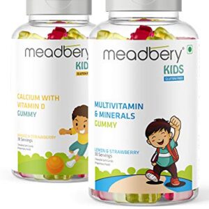 Meadbery Kids Multivitamin Calcium Combo Gummy Bears Glutenfree Formula With Minerals And Vitamins B C D E B12 B6 For Kids Bone Health Growth Kids Bone Teeth Health 30+30 Tasty Gummies