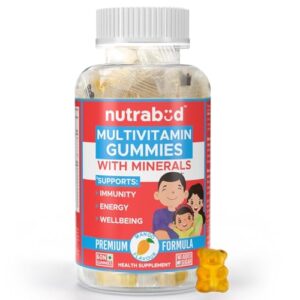 Nutrabud Multivitamin Gummies for Kids, Men, Women, Adults | No Added Sugar | For- Healthy Growth, Immunity & Energy | Mango Flavor Veg Gummy Bears Supplement - 60 Count (Pack Of 1)