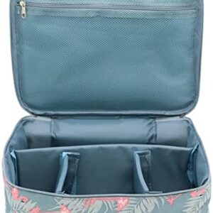 SKYFUN (LABEL) Portable 16 Cms Makeup Train Case Travel Cosmetic Storage Double Zipper Pouch Bag Kit with Removable Partitions, Handle for Women-Blue Color Flamingo Design