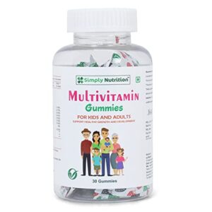 Simply Nutrition Multivitamin Gummies for kids, Men and Women. Vitamins A, B complex, C, E, D, Folate, Biotin & Calcium, supports immunity, daily energy and stamina. 30 Count.