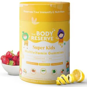 The Body Reserve's Super Kids Multivitamin Gummies Daily Essential Vitamins B C D E B12 & Zinc for Kids Growth, Development, Strong Bones, Teeth & Immunity Lemon and Strawberry Flavoured 30 Gummies