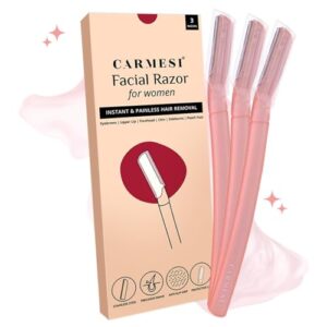 Carmesi Reusable Face Razor for Women Facial Hair- 3 Razors | Instant & Painless Hair Removal | For Eyebrows, Upper Lip, Forehead, Peach Fuzz, Chin and Sideburns | Dermaplaning Tool