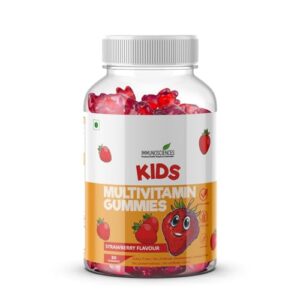 IMMUNOSCIENCES Premium Kids Multivitamin Gummies with Vitamin A, E, C, D, B12, B3, B6, & Folic Acid for Immunity, Strawberry Flavour, Vegan, Preservative & Gluten Free - 30 Count