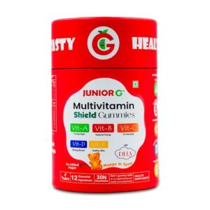 Junior G Multivitamin Shield Gummies for Kids, 4+ Years, with 11 Important Vitamins and Minerals | No Sugar Added | Mango Flavour | Boosts Immunity, Improves Energy, Stronger Bones, Dha | 30 Days Pack