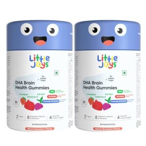 Little Joys Brain Health Gummies for Kids | 60 Day Pack | For Improved Concentration, Mood & Sleep | Packed with 8 Vitamins & Minerals | 100% Vegetarian & No Added Sugar | Pack of 2