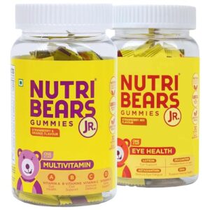 NutriBears Kids Multivitamin and Eye Health Combo, Vitamins A, C, B, and D with Zinc, Soft Chewable Gummies with Lutein, DHA, and Zeaxanthin for Ocular Support, Daily Supplement, 60 Gummy Bears