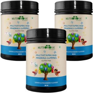 Nutronova Multivitamin and Minerals Vegan Gummies for Kids & TEENS(Age 5 to 15 years) (90 Gummy Bears, Strawberry & lemon Flavour) Vitamin A, C, D, E, B12 & Zinc for Immunity, Supports Daily Wellness