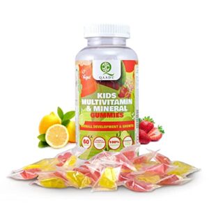 Qaadu Multivitamin Gummies for Kids | 60 Gummies | Vitamin A, E, D, C, B12, Zinc | Health Gummies, Power Gummies, Strengthens & Boosts Energy, Kids Daily dose of Multivitamin with | Strawberry & Lemon flavor