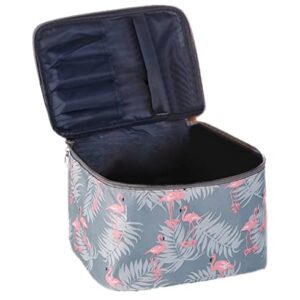 Wolpin Professional Large Cosmetic Makeup Kit Storage Organizer Travel Toiletry Vanity Bag with Big Compartment, Waterproof Makeup Brush Holder Portable (22.5 x 17 x 15 cm) Flamingo Design, Multicolor