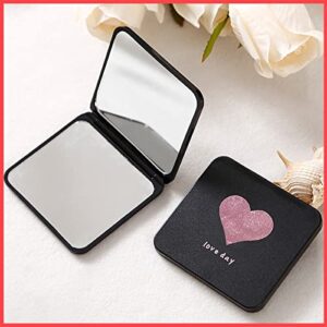 wolpin Foldable Makeup Mirror Glass Pocket Mirror for Women Men Firls Vanity Mirror Portable, Compact Size Mirror for Handbag, Purse Black (Square, Framed, Tabletop mount)